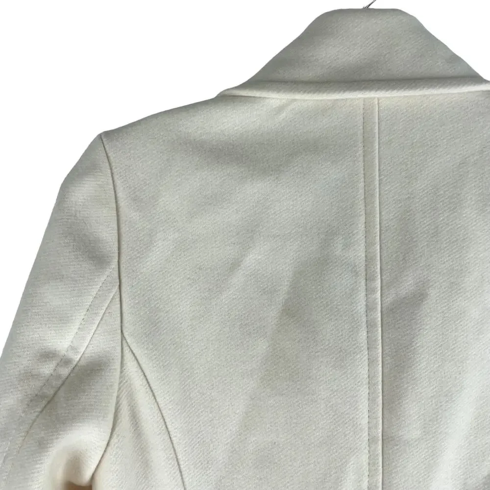 Express Premium Wool Blend Belted Double Breasted Coat Cream White Size XS